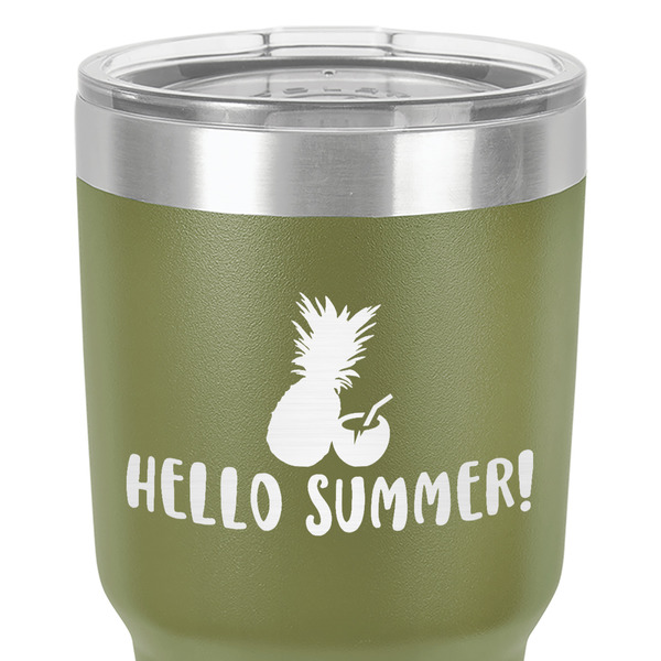 Pineapples and Coconuts 30 oz Stainless Steel Ringneck Tumbler - Olive - Close Up
