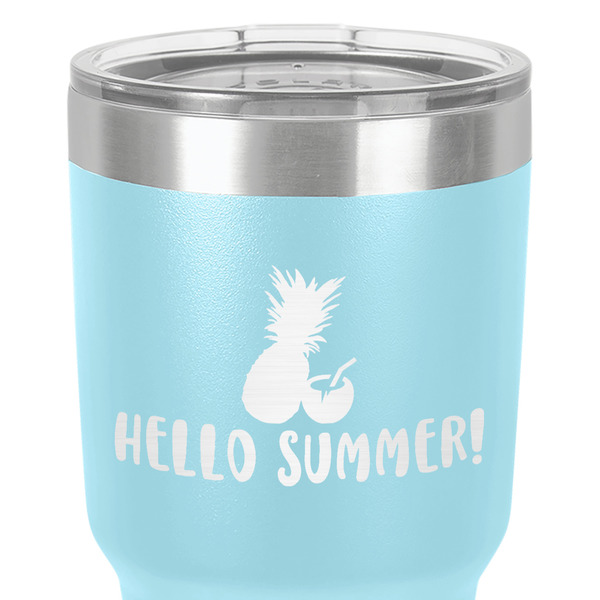 Pineapples and Coconuts 30 oz Stainless Steel Ringneck Tumbler - Teal - Close Up