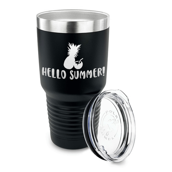 Pineapples and Coconuts 30 oz Stainless Steel Ringneck Tumblers - Black - LID OFF