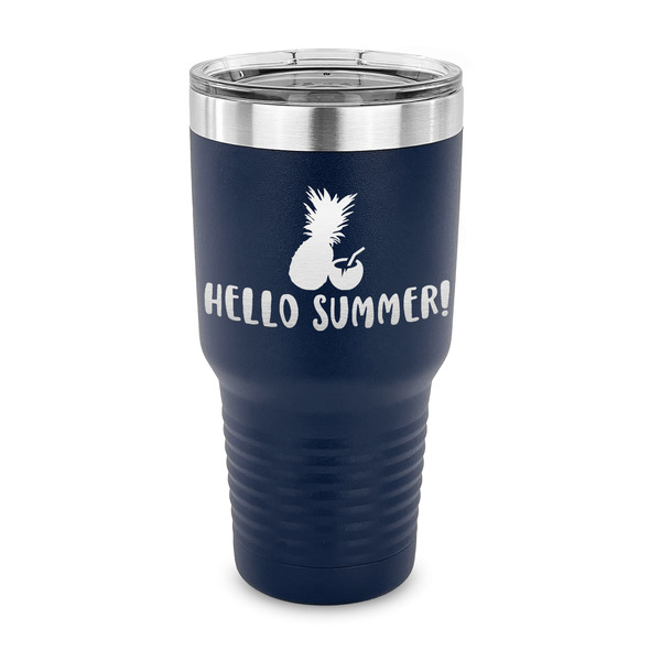Custom Pineapples and Coconuts 30 oz Stainless Steel Tumbler - Navy - Single Sided (Personalized)