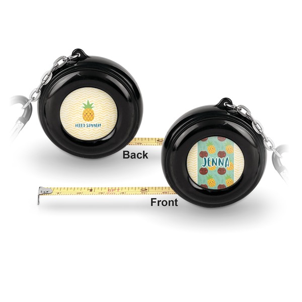 Pineapples and Coconuts 6-Ft Pocket Tape Measure with Carabiner Hook - Front and Back