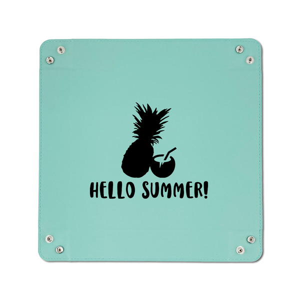Pineapples and Coconuts 6" x 6" Teal Leatherette Snap Up Tray - APPROVAL