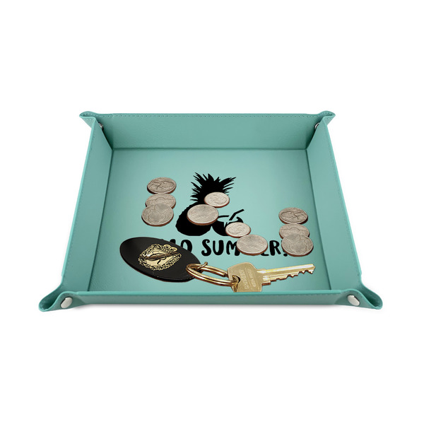 Pineapples and Coconuts 6" x 6" Teal Leatherette Snap Up Tray - STYLED