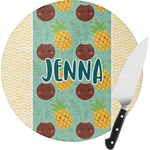 Pineapples and Coconuts Round Glass Cutting Board - Small (Personalized)