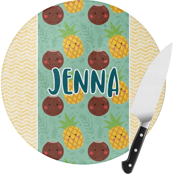 Custom Pineapples and Coconuts Round Glass Cutting Board - Small (Personalized)