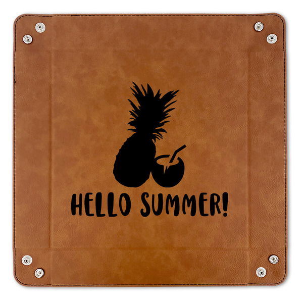 Pineapples and Coconuts 9" x 9" Leatherette Snap Up Tray - APPROVAL (FLAT)