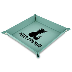 Pineapples and Coconuts 9" x 9" Teal Faux Leather Valet Tray (Personalized)