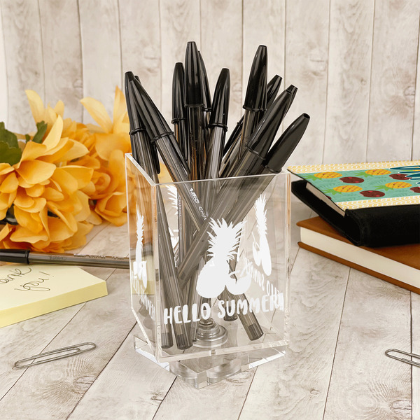 Pineapples and Coconuts Acrylic Pencil Holder - IN CONTEXT