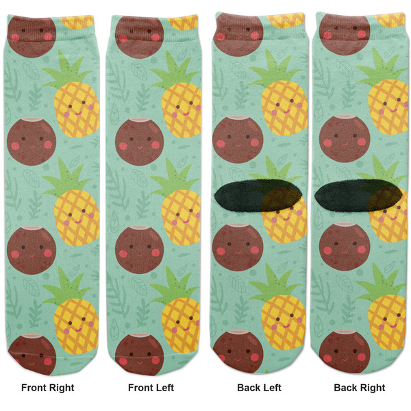 Pineapples and Coconuts Adult Crew Socks - Double Pair - Front and Back - Apvl