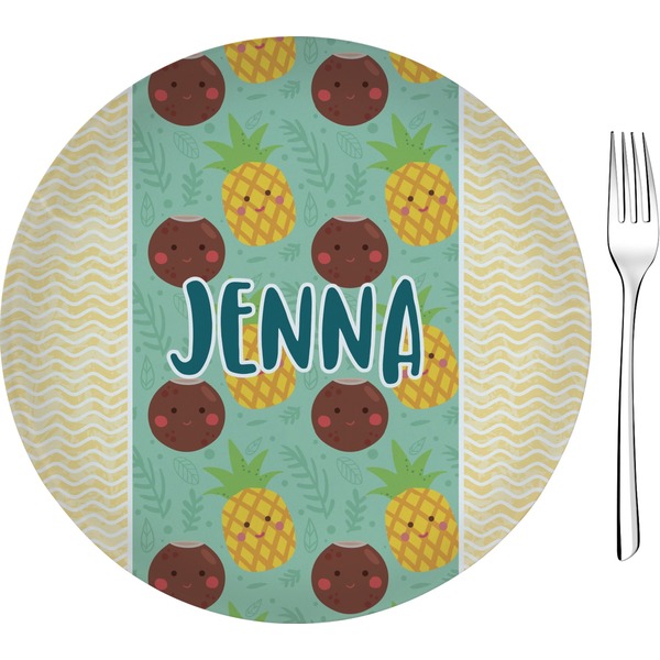 Custom Pineapples and Coconuts Glass Appetizer / Dessert Plate 8" (Personalized)
