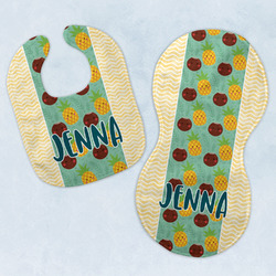 Pineapples and Coconuts Baby Bib & Burp Set w/ Name or Text
