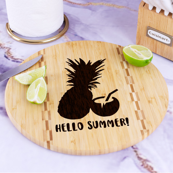Pineapples and Coconuts Bamboo Cutting Board - In Context