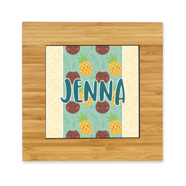 Custom Pineapples and Coconuts Bamboo Trivet with Ceramic Tile Insert (Personalized)