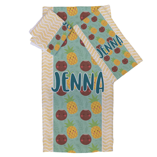 Custom Pineapples and Coconuts Bath Towel Set - 3 Pcs (Personalized)