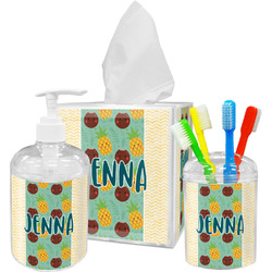 Pineapples and Coconuts Acrylic Bathroom Accessories Set w/ Name or Text