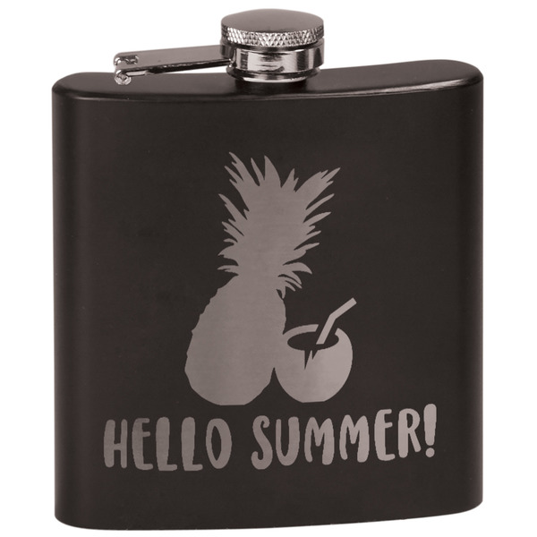 Custom Pineapples and Coconuts Black Flask Set (Personalized)