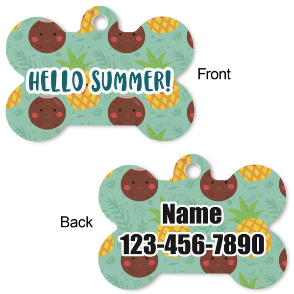 Pineapples and Coconuts Bone Shaped Dog Tag - Front & Back