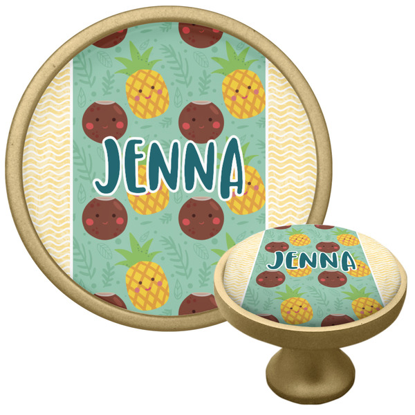 Custom Pineapples and Coconuts Cabinet Knob - Gold (Personalized)