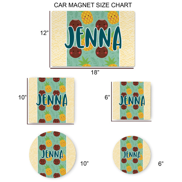Pineapples and Coconuts Car Magnets - SIZE CHART