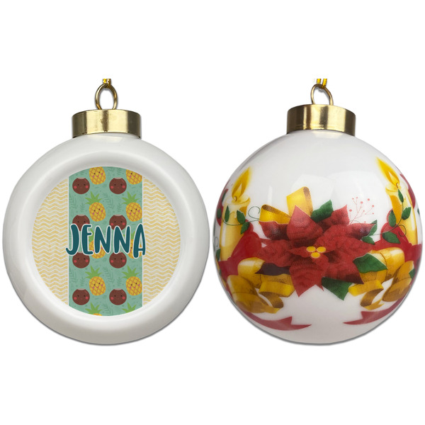 Pineapples and Coconuts Ceramic Christmas Ornament - Poinsettias (APPROVAL)