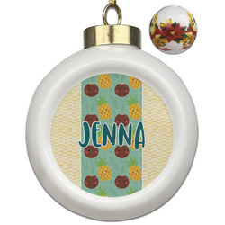 Pineapples and Coconuts Ceramic Ball Ornaments - Poinsettia Garland (Personalized)