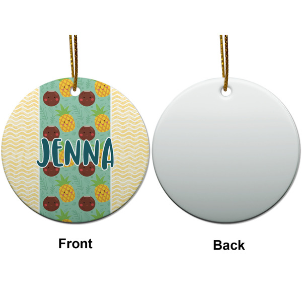 Pineapples and Coconuts Ceramic Flat Ornament - Circle Front & Back (APPROVAL)