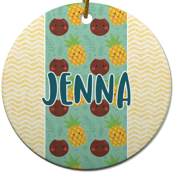 Custom Pineapples and Coconuts Round Ceramic Ornament w/ Name or Text