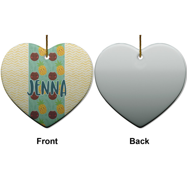Pineapples and Coconuts Ceramic Flat Ornament - Heart Front & Back (APPROVAL)