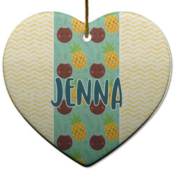 Pineapples and Coconuts Heart Ceramic Ornament w/ Name or Text