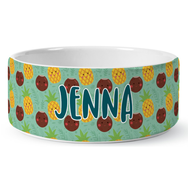 Custom Pineapples and Coconuts Ceramic Dog Bowl (Personalized)