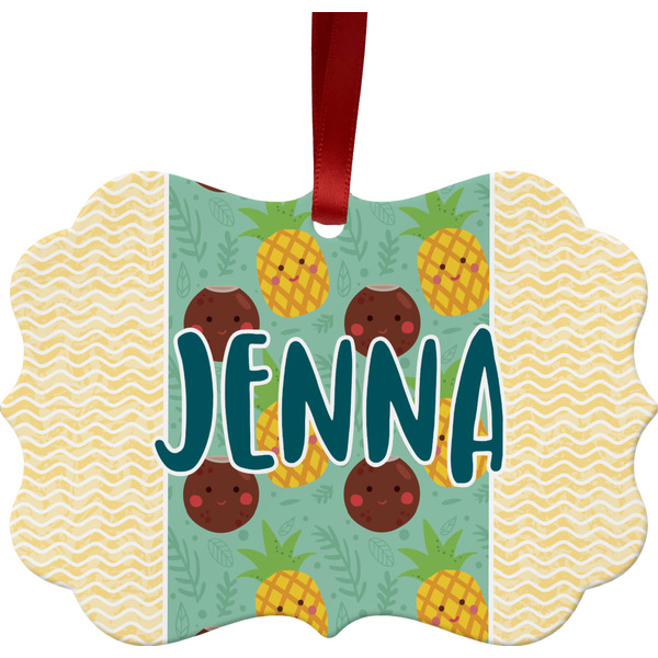 Custom Pineapples and Coconuts Metal Frame Ornament - Double Sided w/ Name or Text