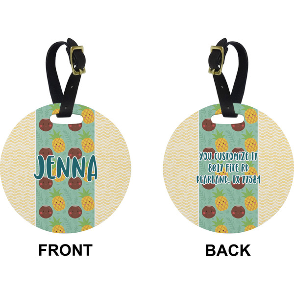 Pineapples and Coconuts Circle Luggage Tag (Front + Back)