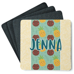 Pineapples and Coconuts Square Rubber Backed Coasters - Set of 4 (Personalized)