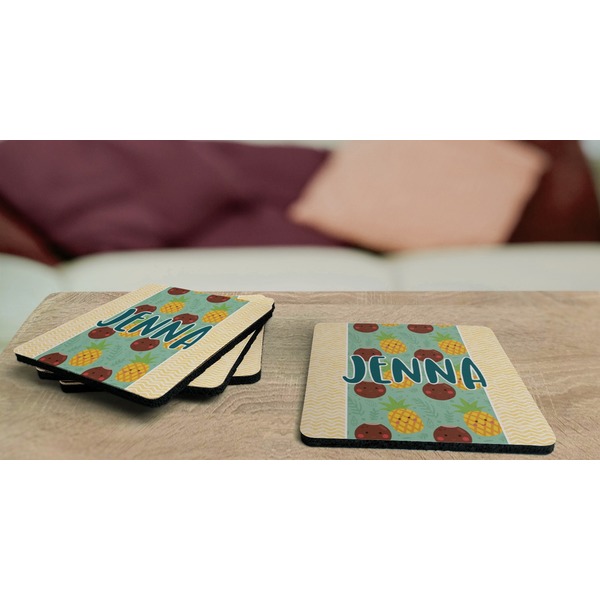 Pineapples and Coconuts Coaster Rubber Back - On Coffee Table