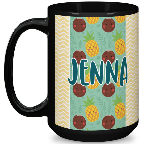Custom Pineapples and Coconuts 15 Oz Coffee Mug - Black (Personalized)