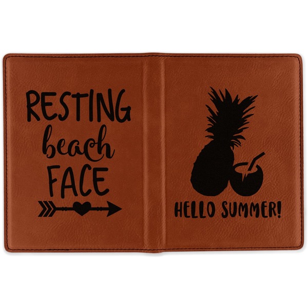 Pineapples and Coconuts Cognac Leather Passport Holder Outside Double Sided - Apvl