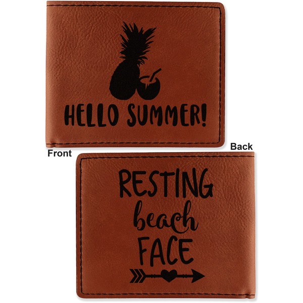 Pineapples and Coconuts Cognac Leatherette Bifold Wallets - Front and Back