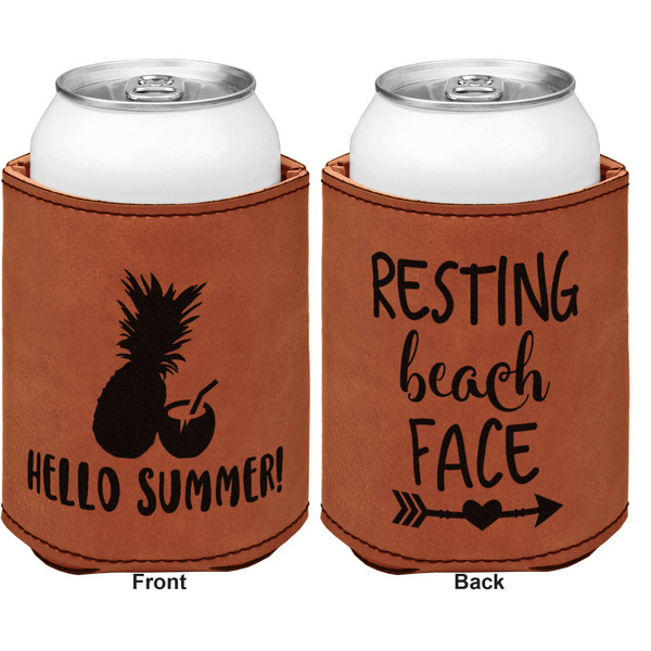 Pineapples and Coconuts Cognac Leatherette Can Sleeve - Double Sided Front and Back