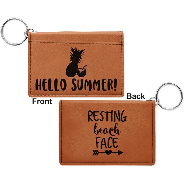 Pineapples and Coconuts Cognac Leatherette Keychain ID Holders - Front and Back Apvl