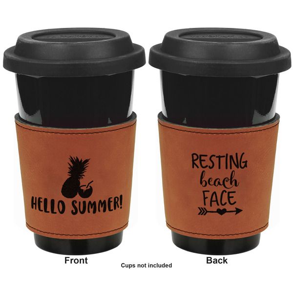 Pineapples and Coconuts Cognac Leatherette Mug Sleeve - Double Sided Apvl