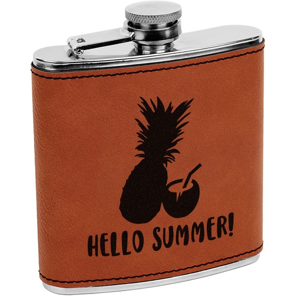 Custom Pineapples and Coconuts Leatherette Wrapped Stainless Steel Flask (Personalized)