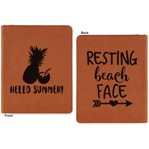 Pineapples and Coconuts Cognac Leatherette Zipper Portfolios with Notepad - Double Sided - Apvl