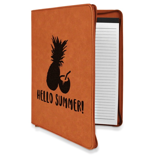 Custom Pineapples and Coconuts Leatherette Zipper Portfolio with Notepad - Double Sided (Personalized)