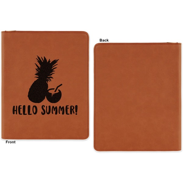 Pineapples and Coconuts Cognac Leatherette Zipper Portfolios with Notepad - Single Sided - Apvl