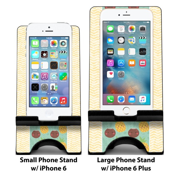 Pineapples and Coconuts Compare Phone Stand Sizes - with iPhones