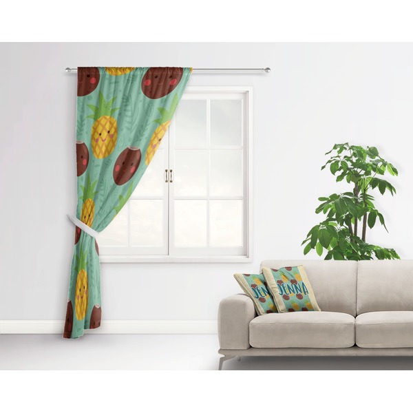 Pineapples and Coconuts Curtain With Window and Rod - in Room Matching Pillow