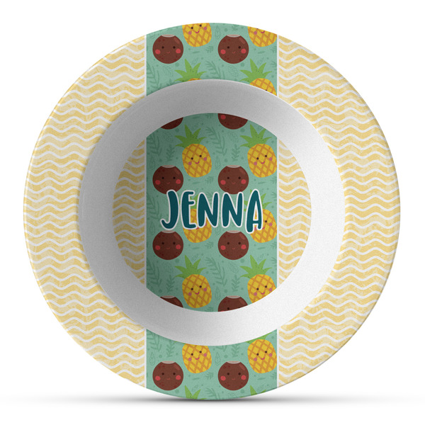 Custom Pineapples and Coconuts Plastic Bowl - Microwave Safe - Composite Polymer (Personalized)