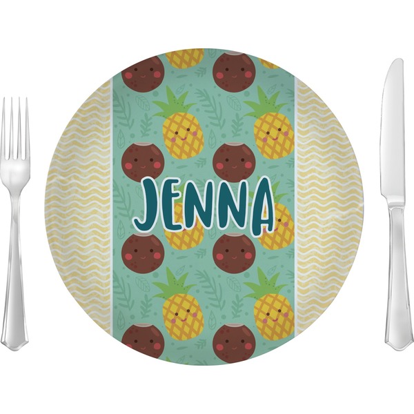 Custom Pineapples and Coconuts Glass Lunch / Dinner Plate 10" (Personalized)