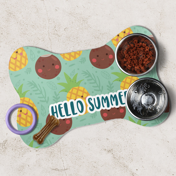 Pineapples and Coconuts Dog Bone Shaped Mat Lifestyle