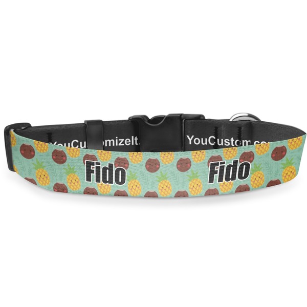Custom Pineapples and Coconuts Deluxe Dog Collar - Extra Large (16" to 27") (Personalized)